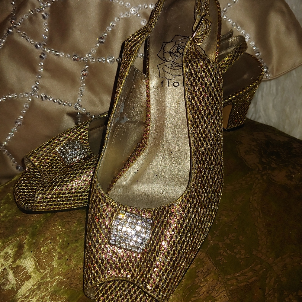 Floral slingback bling shoes